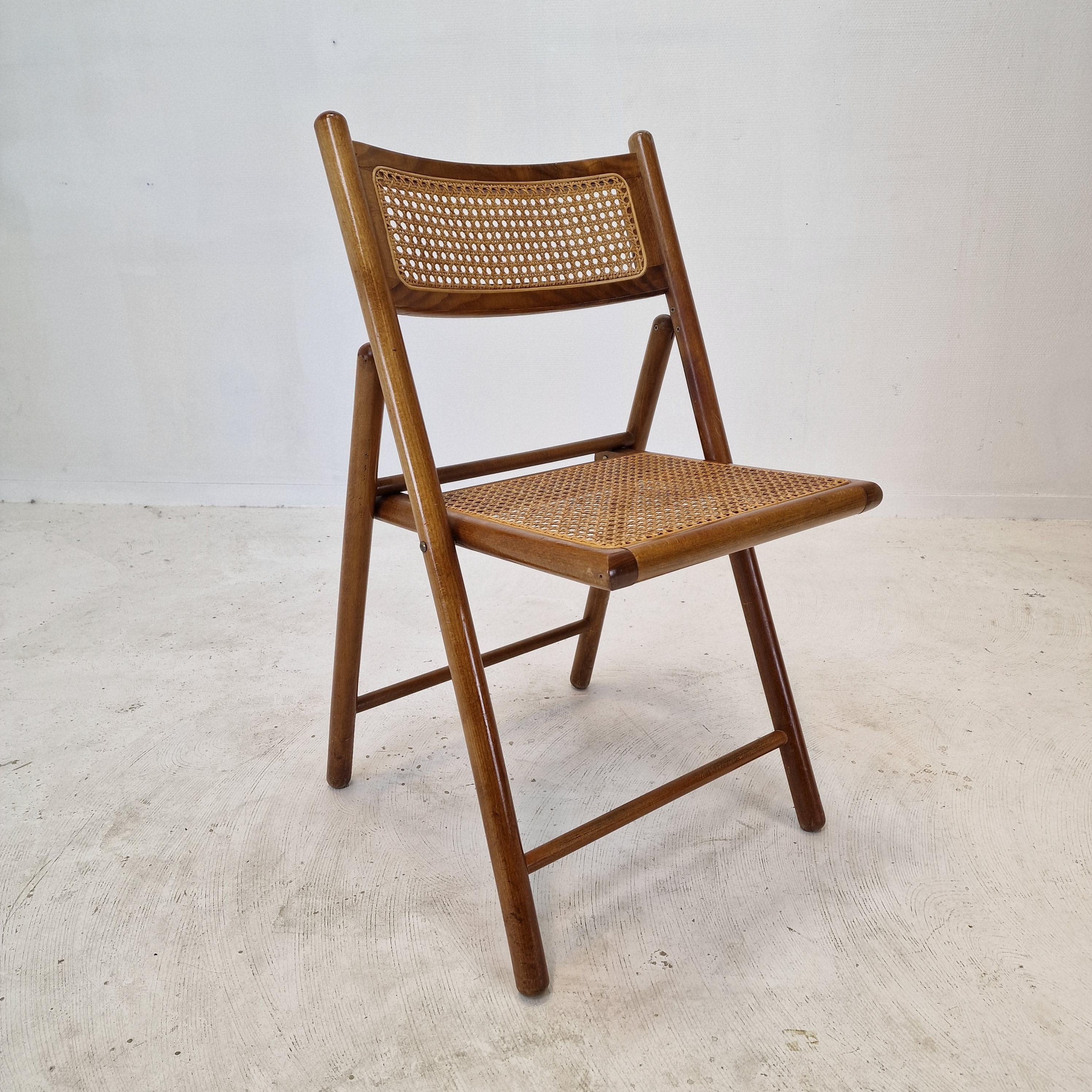 Set of 4 Italian Folding Chairs with Rattan, 1980s For Sale 4