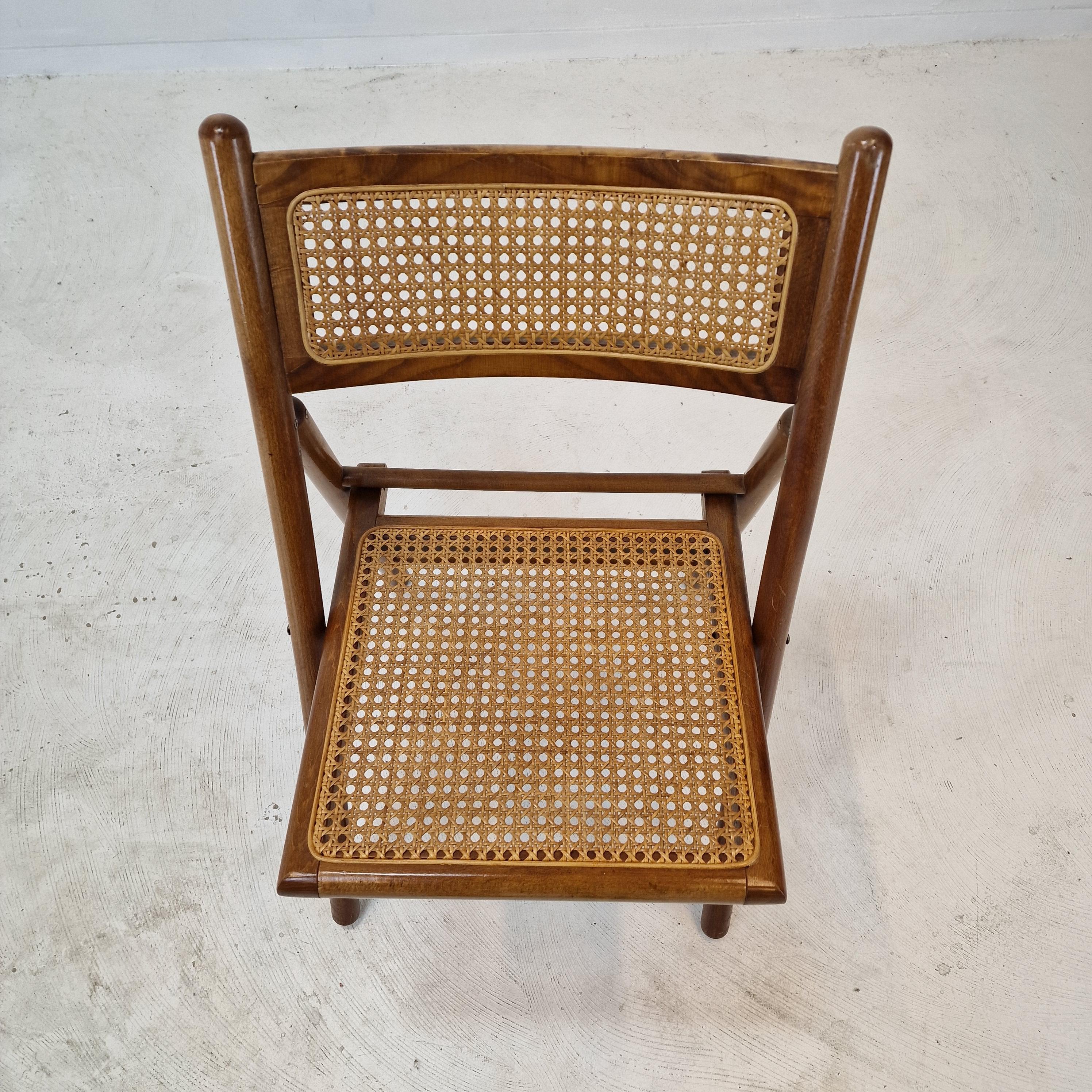 Set of 4 Italian Folding Chairs with Rattan, 1980s For Sale 6