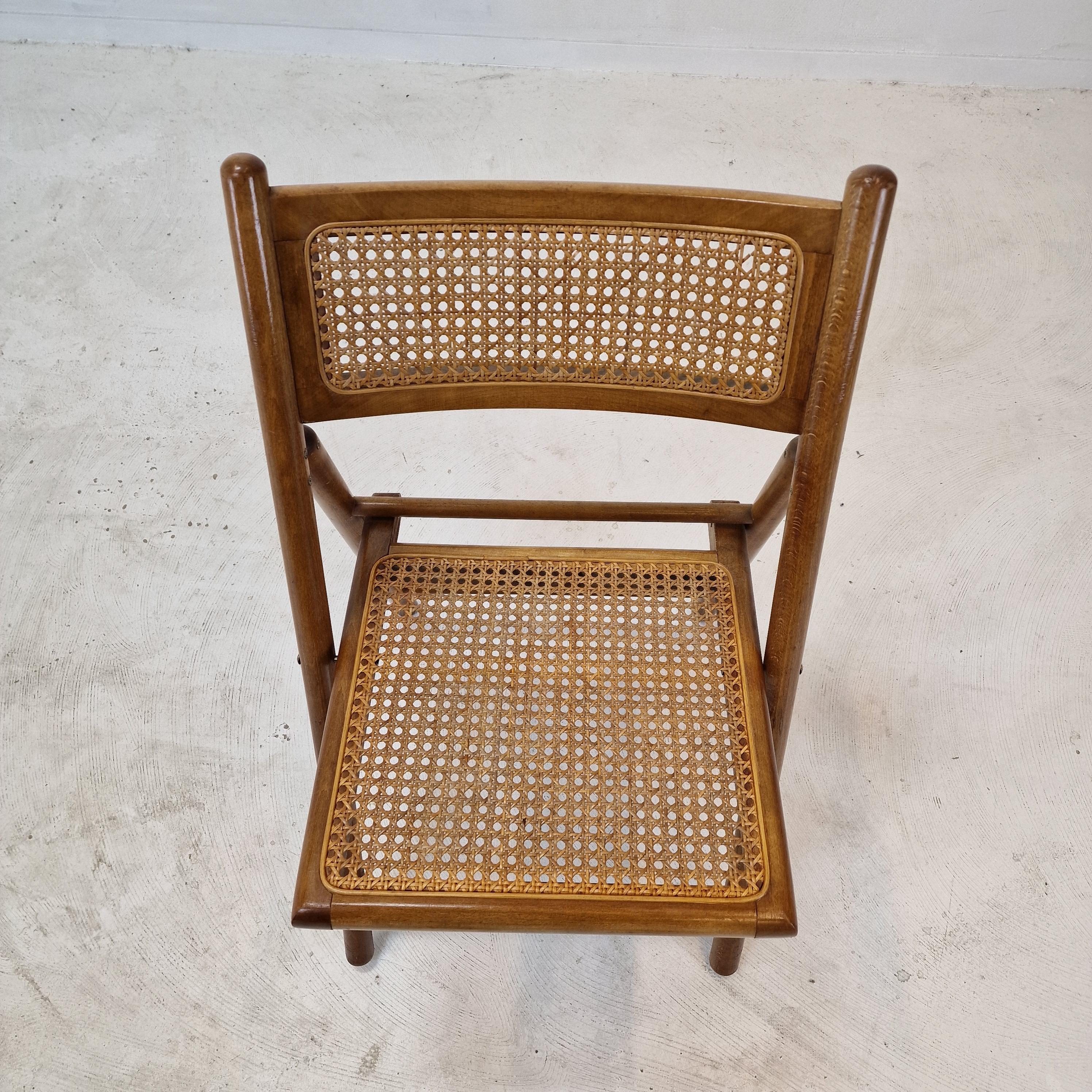 Set of 4 Italian Folding Chairs with Rattan, 1980s For Sale 10