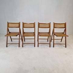 Set of 4 Italian Folding Chairs with Rattan, 1980s