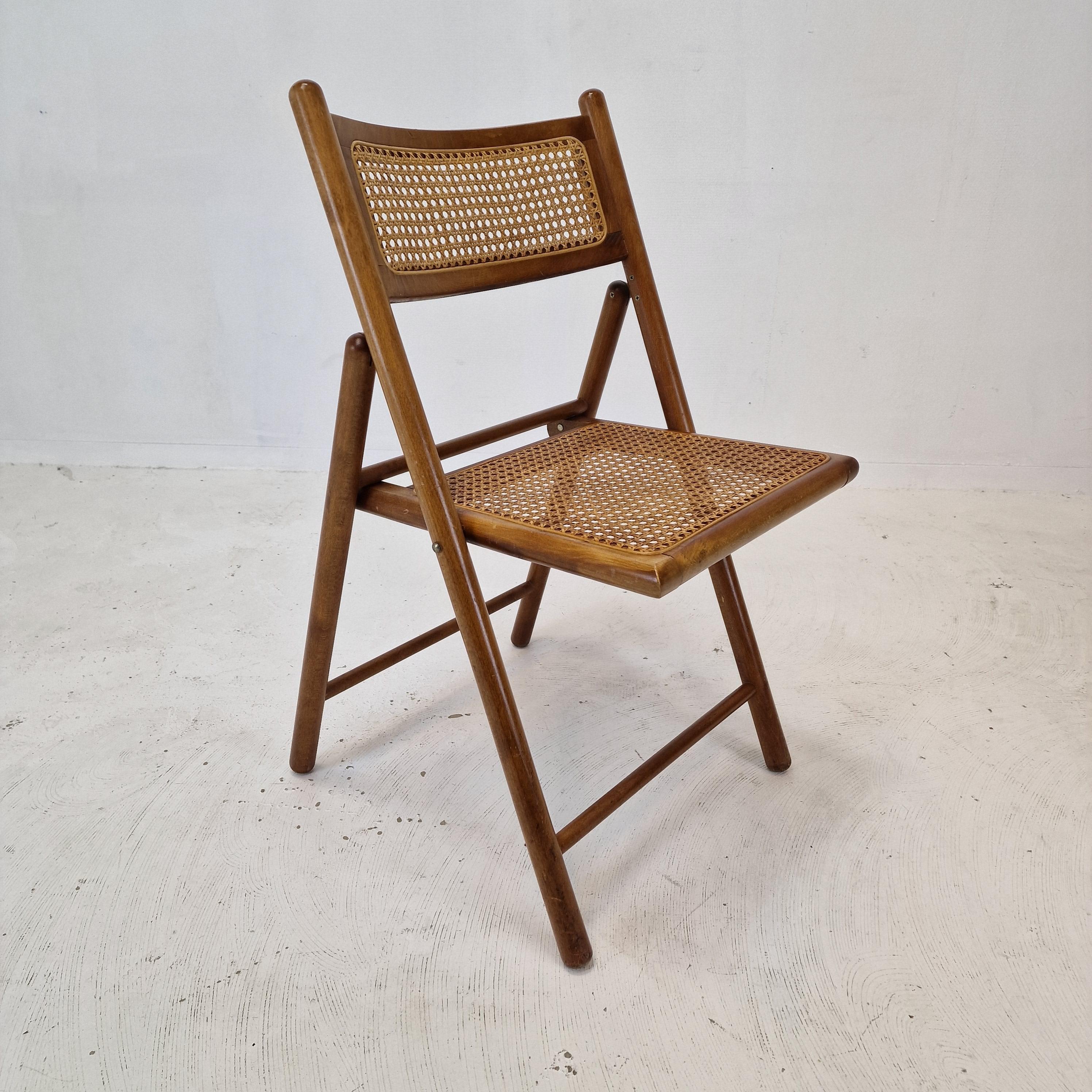 Wicker Set of 4 Italian Folding Chairs with Rattan, 1980s For Sale