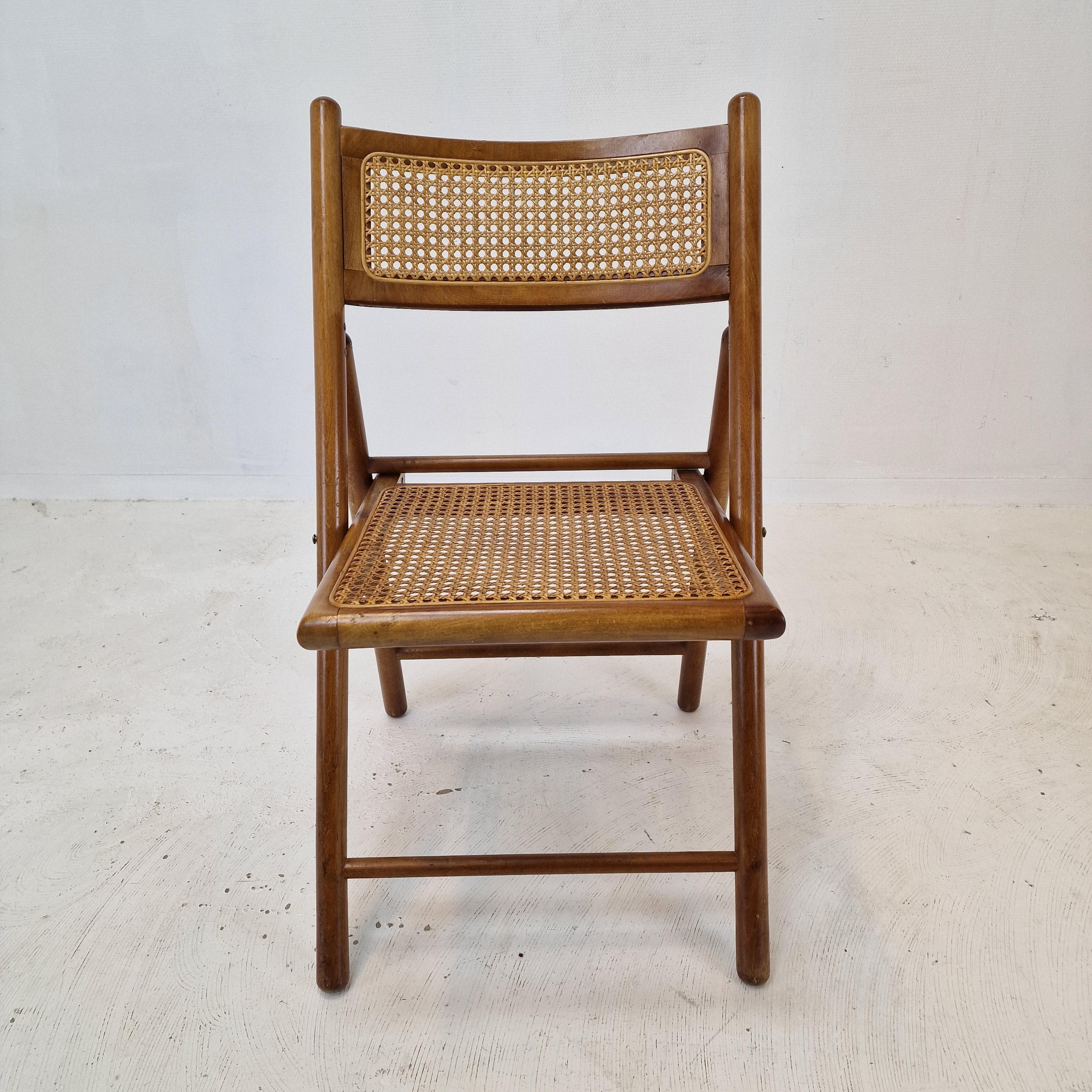 Set of 4 Italian Folding Chairs with Rattan, 1980s For Sale 1