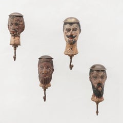 Set of 4 Italian Folk Art Carved and Painted Coat or Hat Hangers, ca. 1900