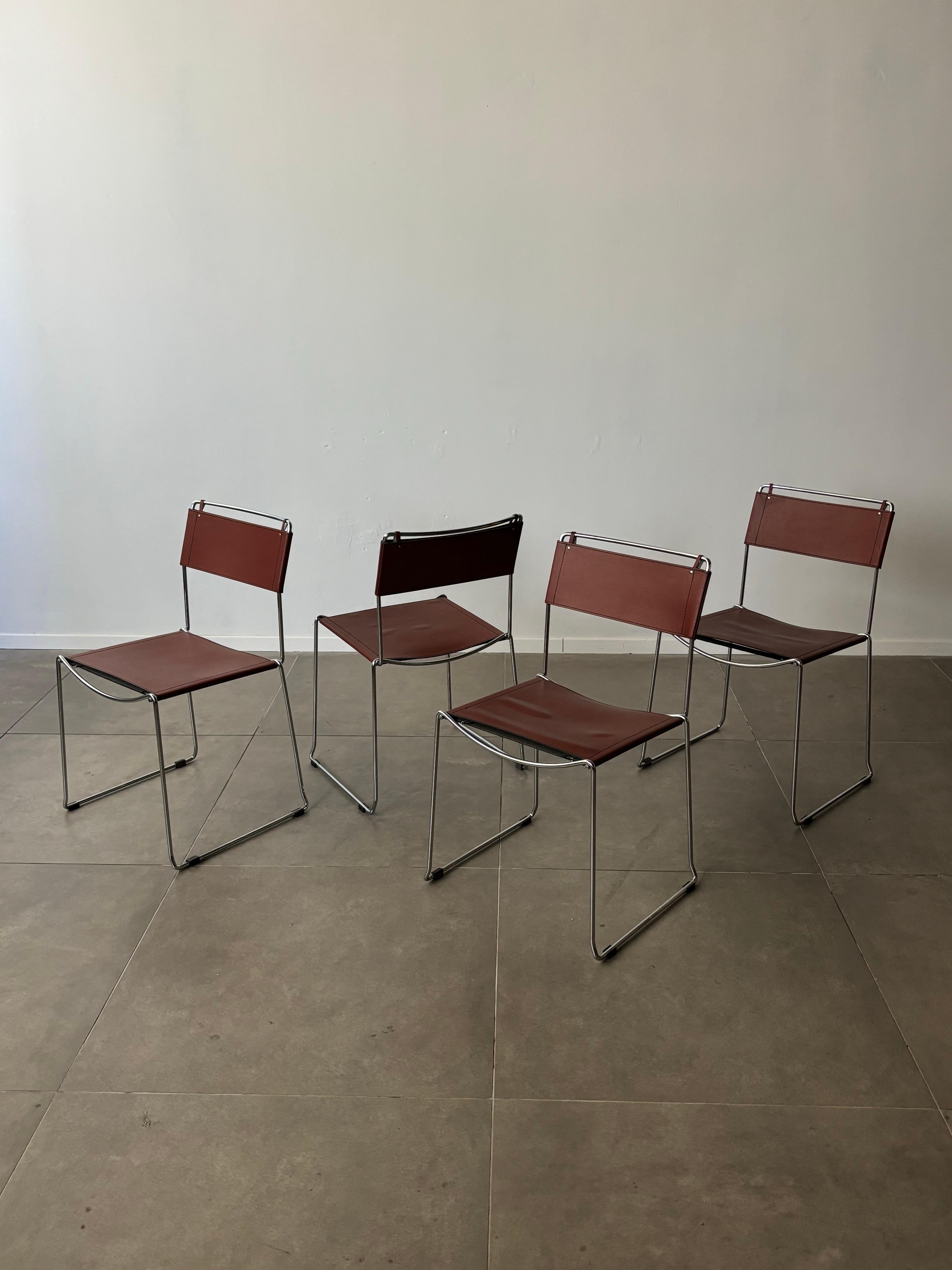 Set of 4 Italian Giandomenico Belotti chairs in brown leather 1980s. In Excellent Condition In Tel Aviv-Yafo, Tel Aviv District