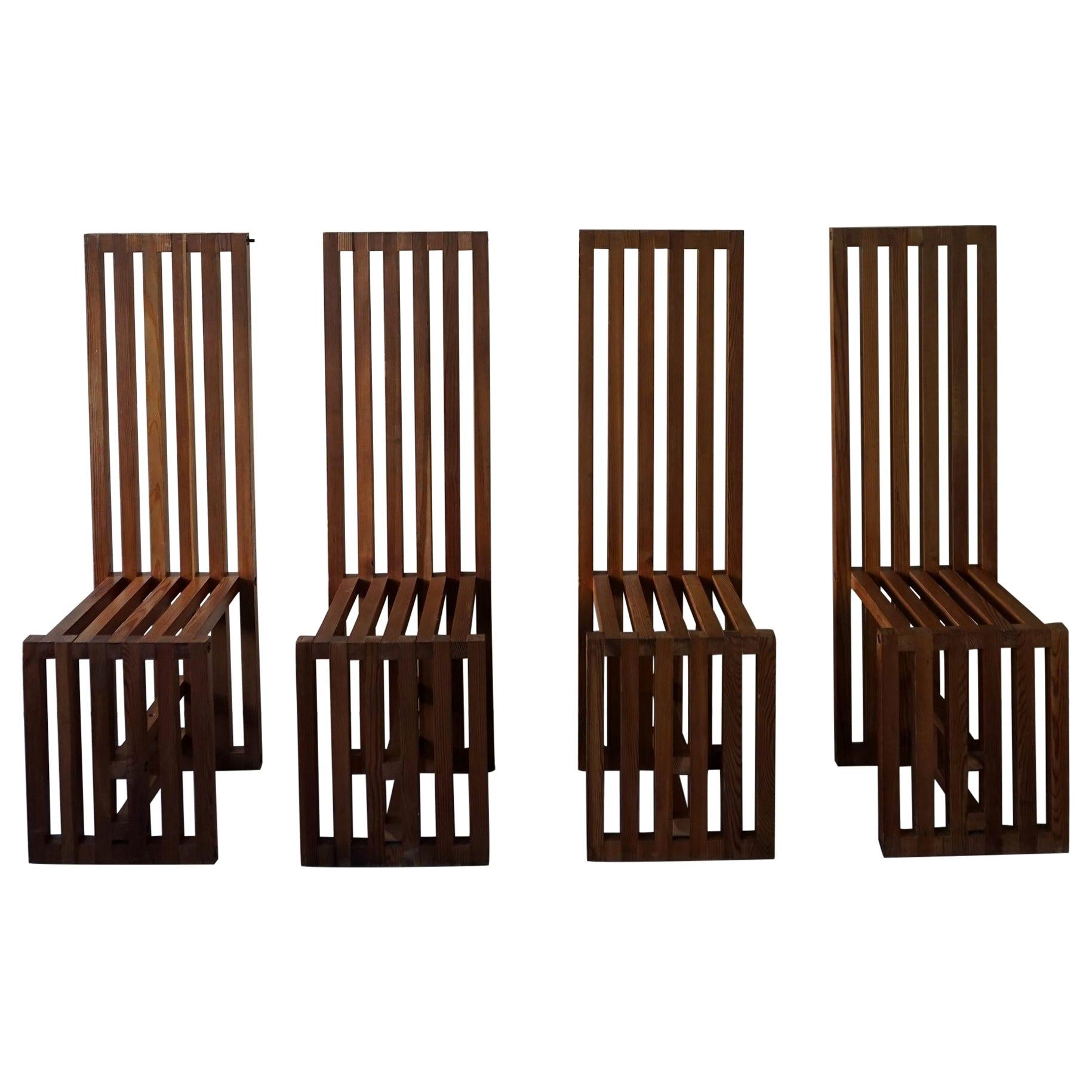 Set of 4 Italian High Back Pine Chairs by Lella & Massimo Vignelli, 1974