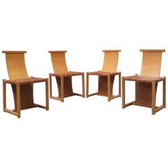 Set of 4 Italian Interwined Leather Seated with Beech Wood from 1980s