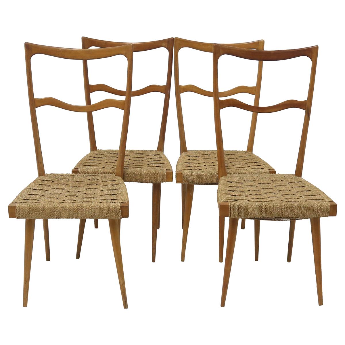 Mid-Century Modern Set of 4 Italian Ladder Back Chairs in the Manner of Gio Ponti