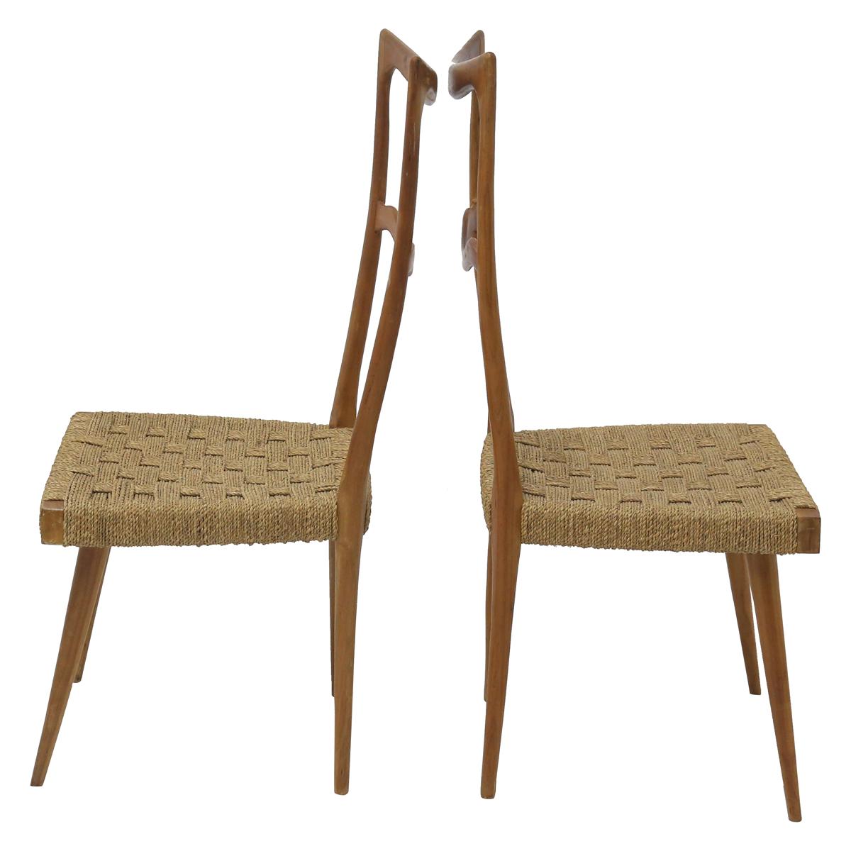 Woven Set of 4 Italian Ladder Back Chairs in the Manner of Gio Ponti