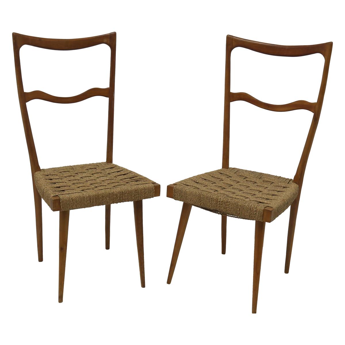 Wood Set of 4 Italian Ladder Back Chairs in the Manner of Gio Ponti