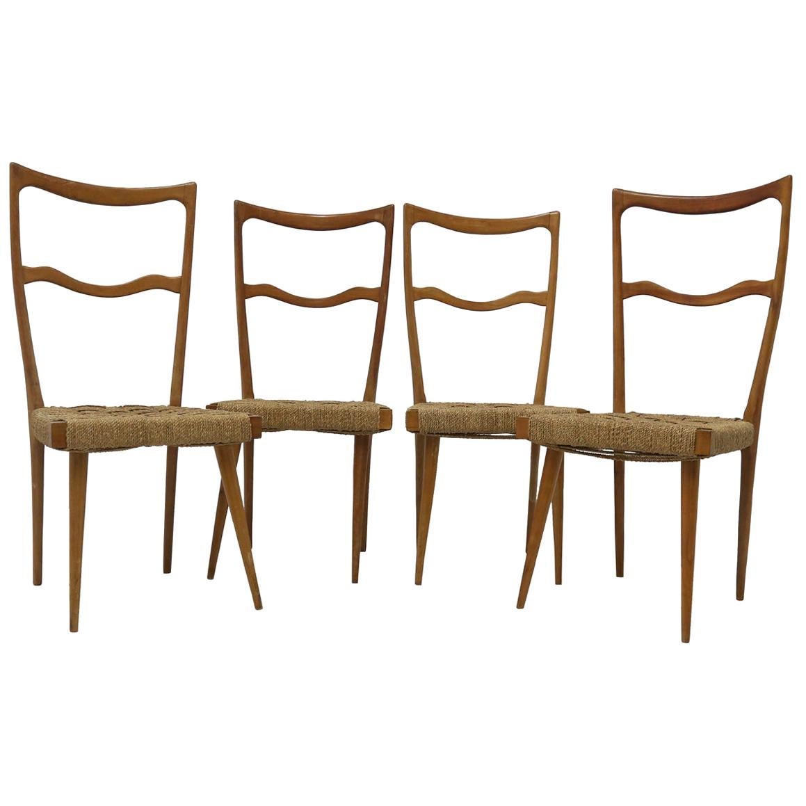Set of 4 Italian Ladder Back Chairs in the Manner of Gio Ponti