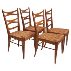 Set of 4 Italian Ladder Back Dining Chairs with Rush Seats by Design Mobili