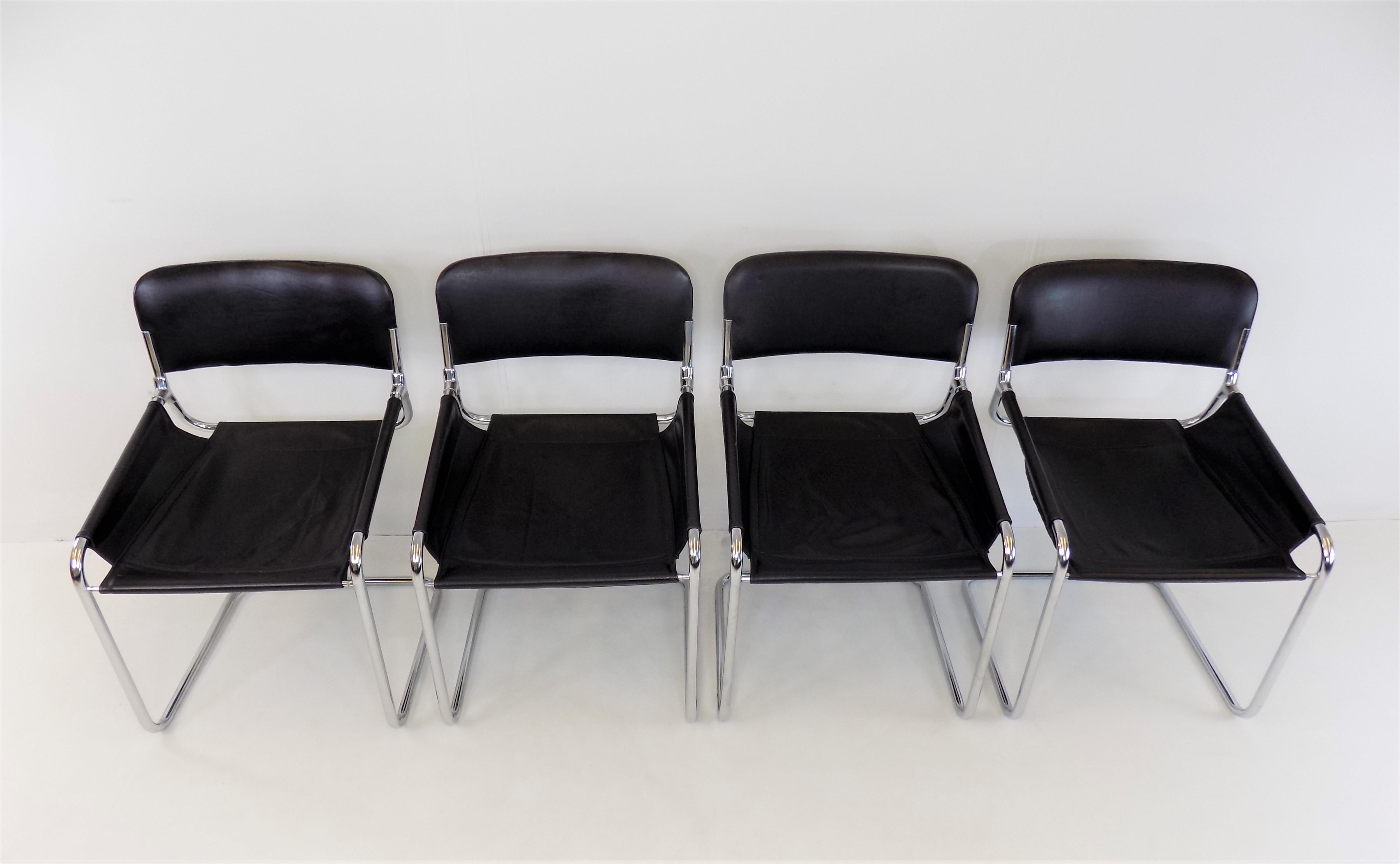 Set of 4 Italian Leather Cantilever Dining/Office Chairs, Italy, 1970s 14