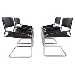 Set of 4 Italian Leather Cantilever Dining/Office Chairs, Italy, 1970s