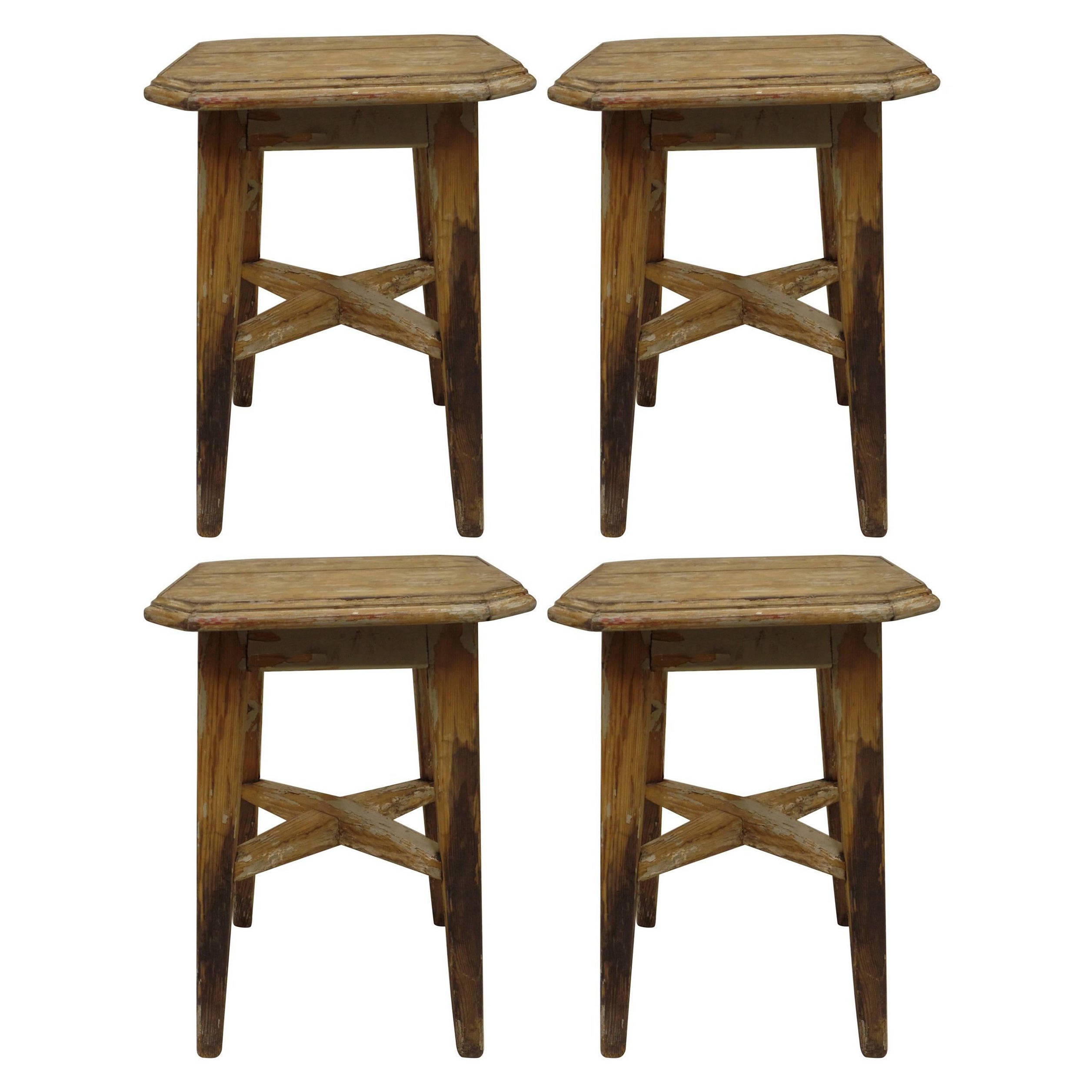 Set of 4 Italian Mid-Century Handmade Hardwood Stools, style Jean Michel Frank
