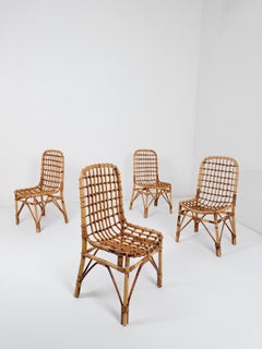 Set di 4 sedie da pranzo italiane in stile Mid-Century Modern in bambù, canna e rattan, anni '60