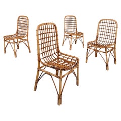 Set di 4 sedie da pranzo italiane in stile Mid-Century Modern in bambù, canna e rattan, anni '60