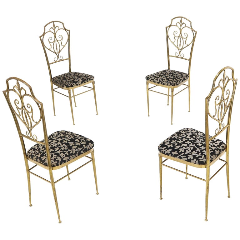 Set of 4 Italian Mid-Century Modern Chiavari Brass Chairs For Sale