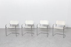 Set of 4 Italian Mid-Century White Leather Cantilever Armchairs