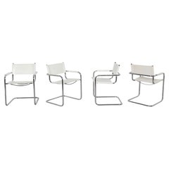 Lot de 4 fauteuils à bras en porte-à-faux en cuir blanc, style italien du milieu du siècle