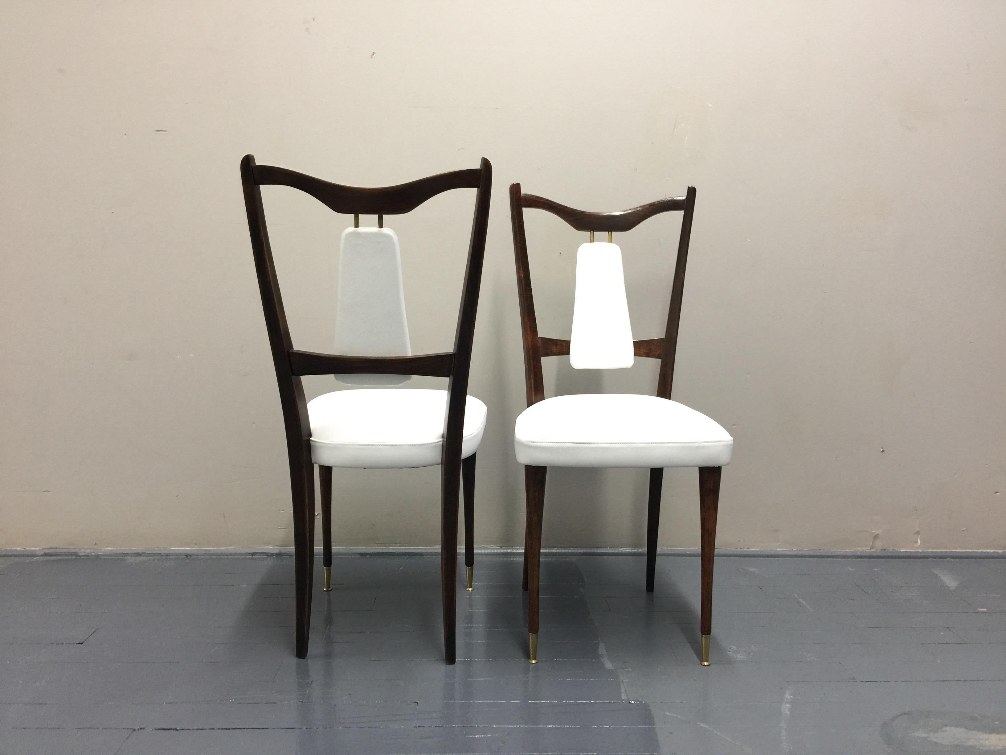 Set of 4 Italian Midcentury Dining Chairs White Leather In Good Condition For Sale In Jersey City, NJ