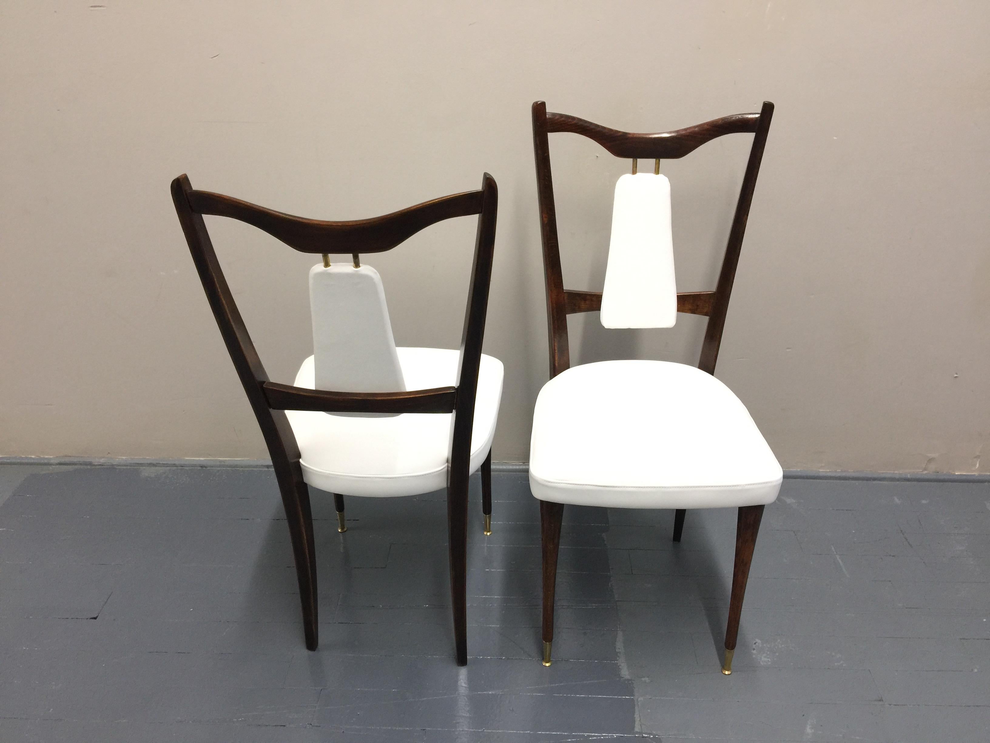 20th Century Set of 4 Italian Midcentury Dining Chairs White Leather For Sale