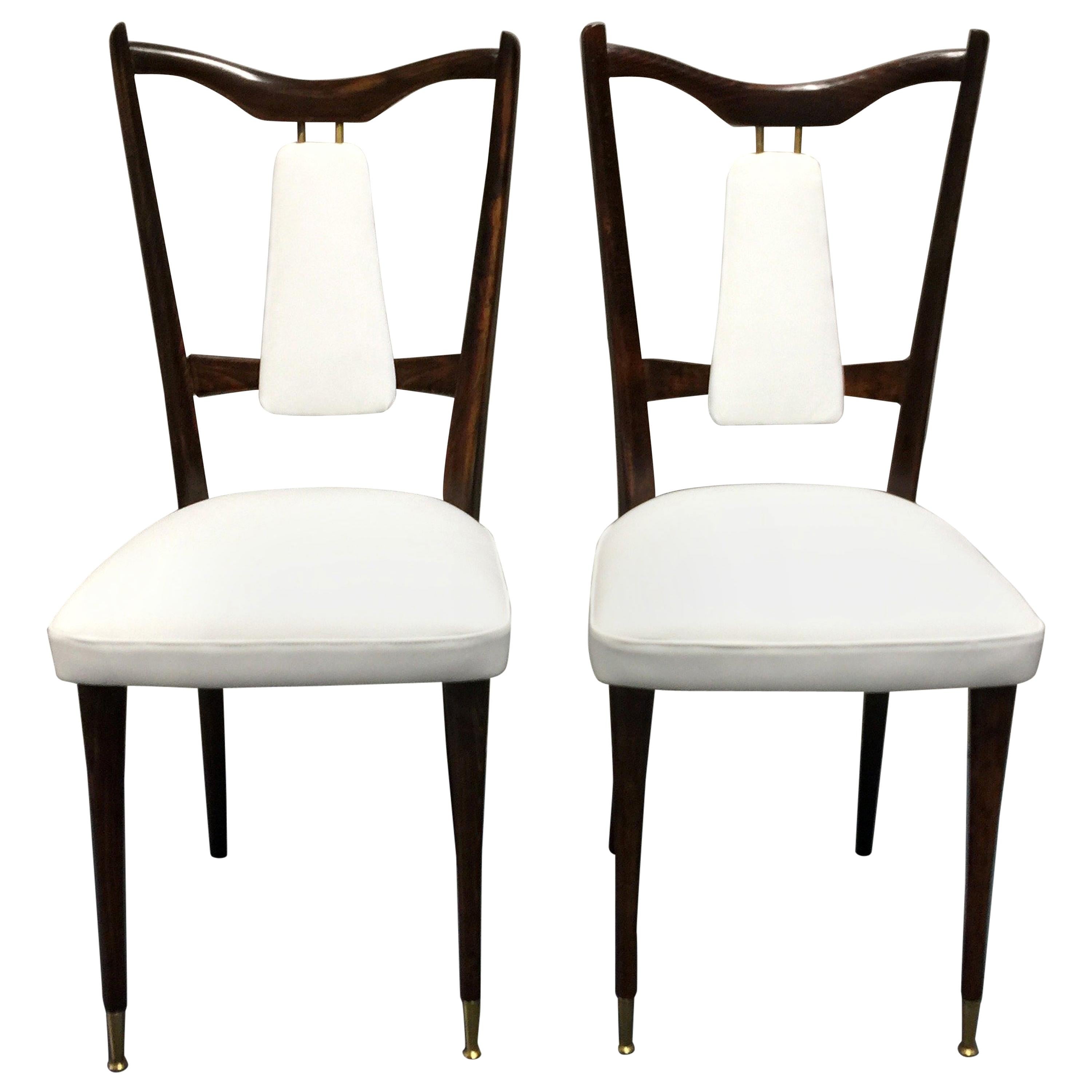 Set of 4 Italian Midcentury Dining Chairs White Leather For Sale