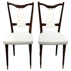 Set of 4 Italian Midcentury Dining Chairs White Leather