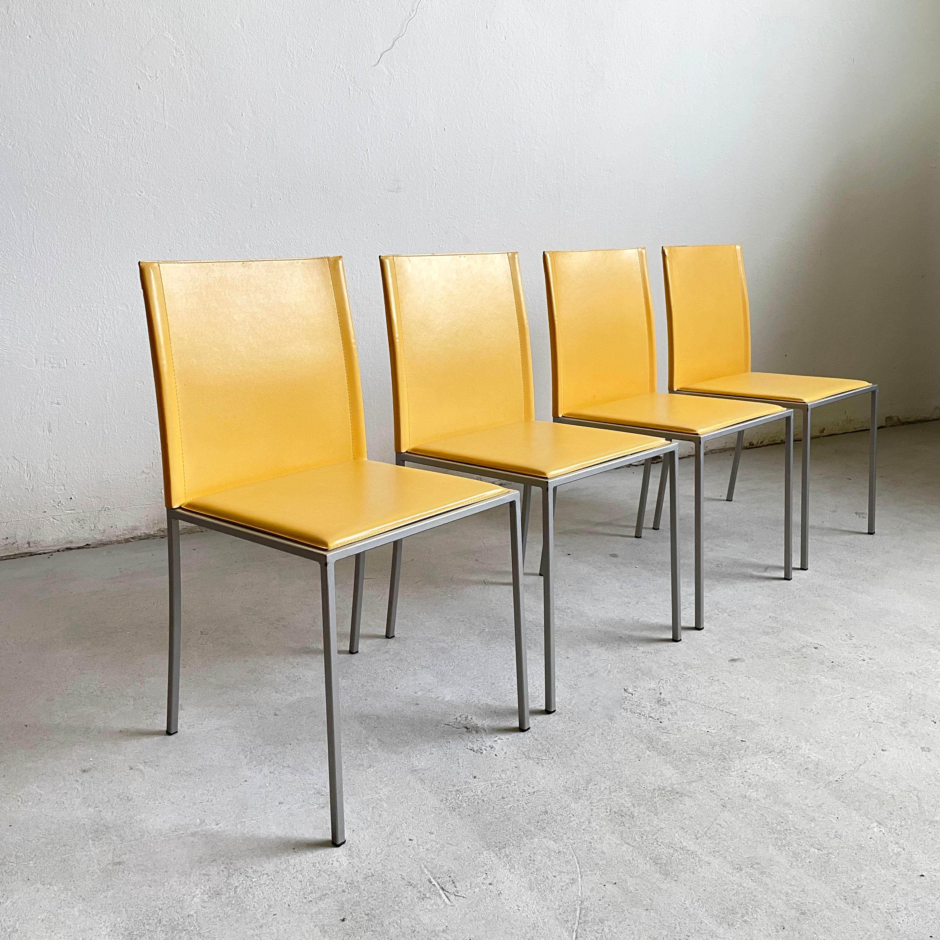 20th Century Set of 4 Italian Minimalist Modernist Leather Chairs by Calligaris, Italy 1990s For Sale