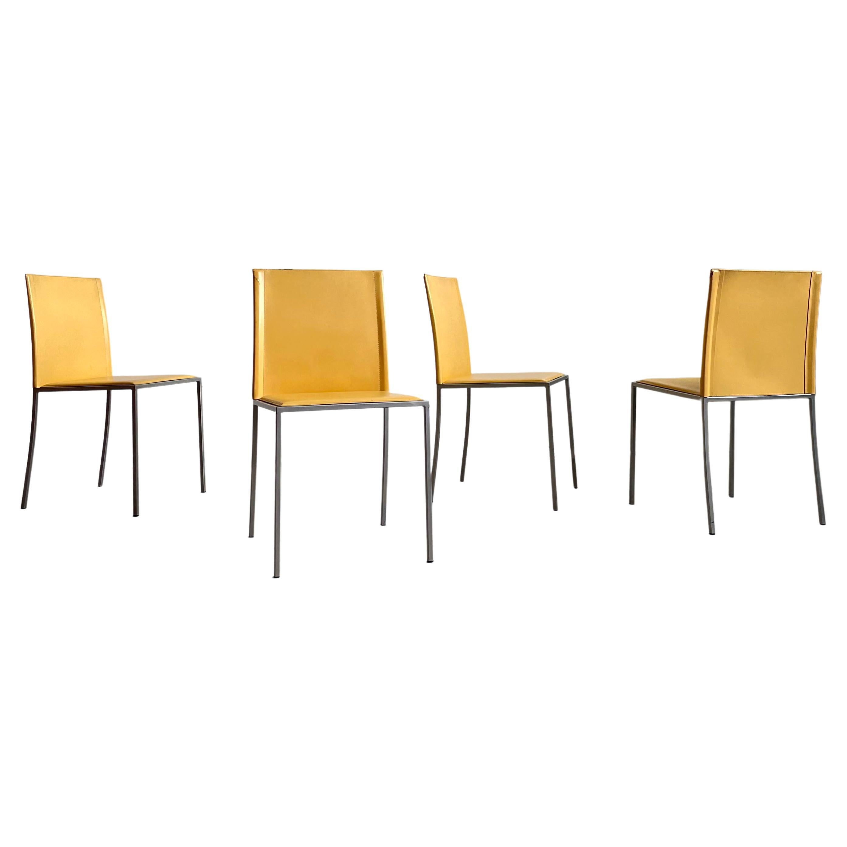 Ensemble de 4 chaises italiennes minimalistes et modernistes en cuir par Calligaris, Italie, années 1990