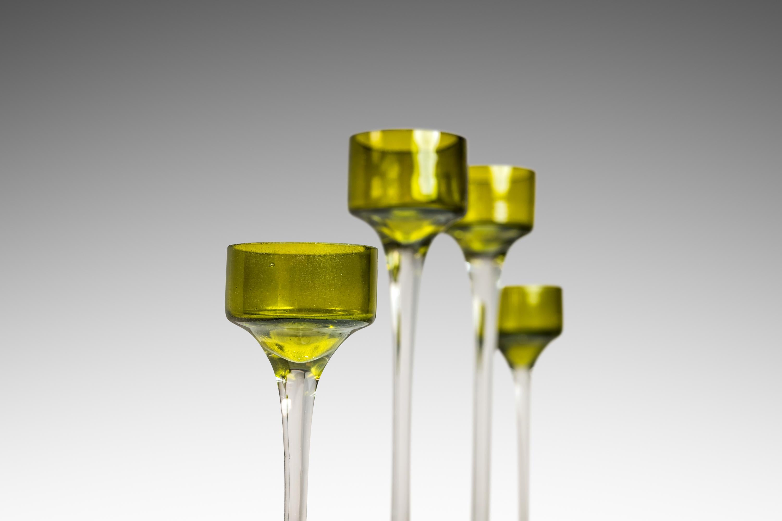 Late 20th Century Set of 4 Italian Modern Elongated Two-Tone Blown Glass Candlestick Holders, 1970 For Sale