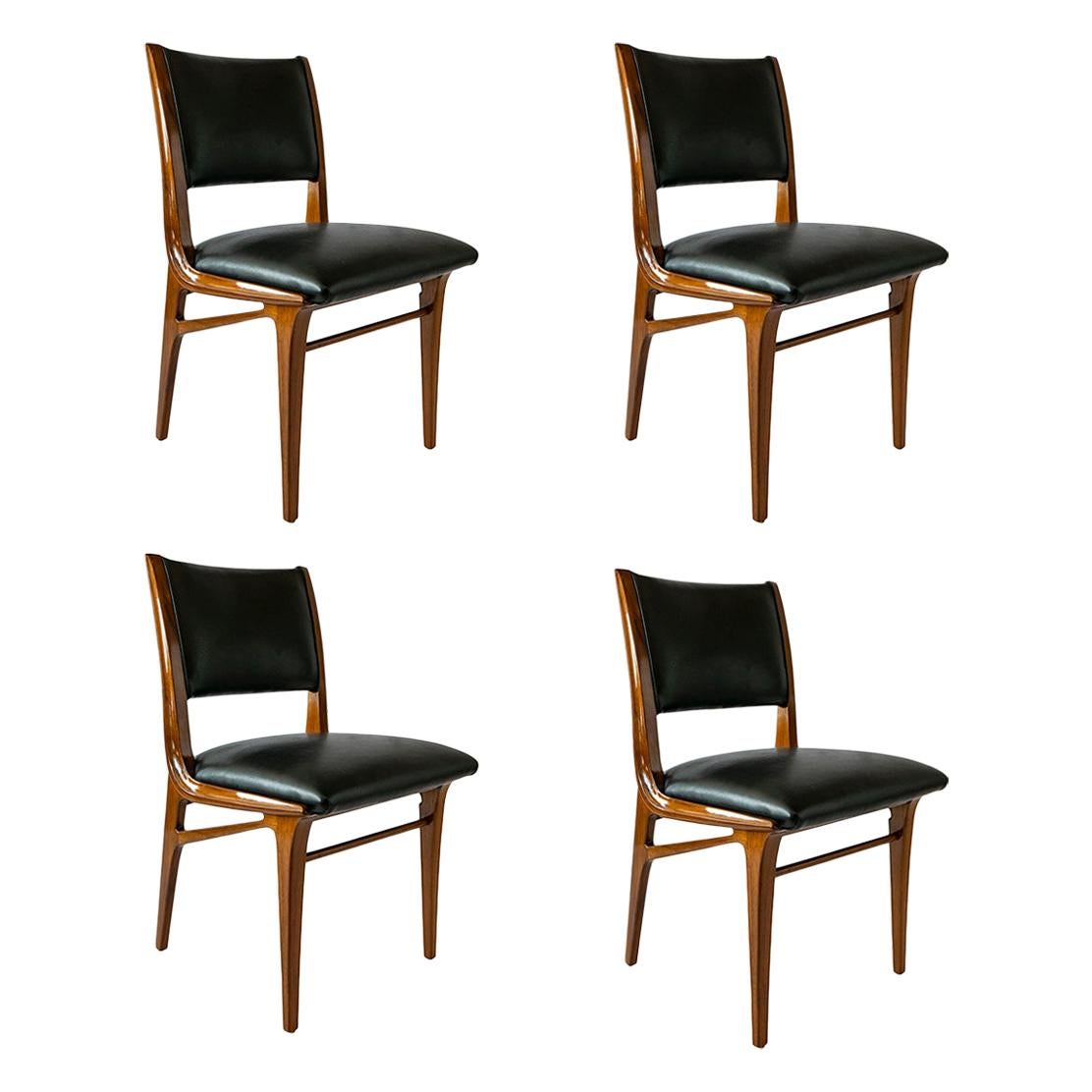 Set of 4 Italian Modern Walnut Dining/Side Chairs, Attributed to Campo & Graffi