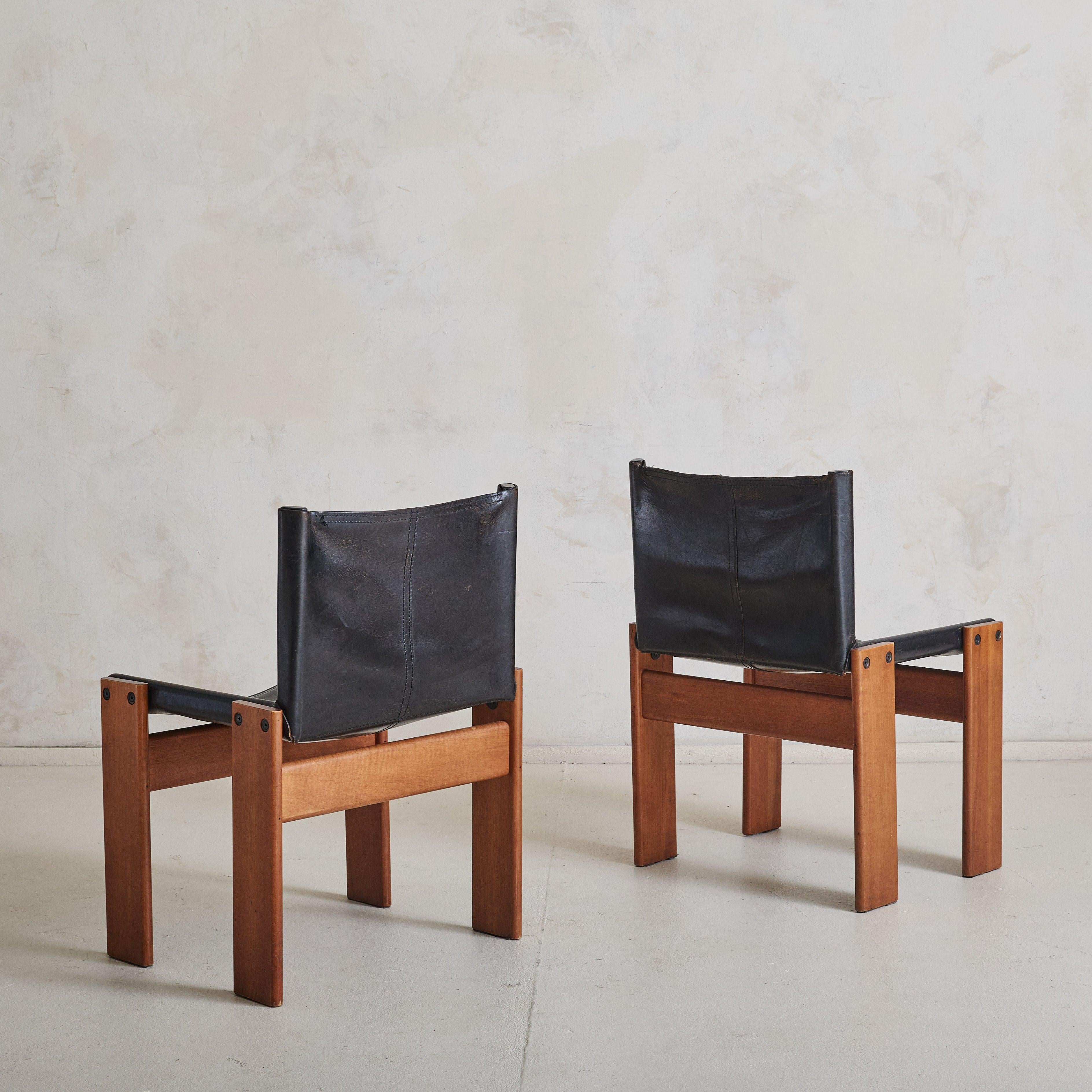 Set of 4 Italian 'Monk' Chairs in Black Leather by Afra & Tobia Scarpa, 1974 In Good Condition For Sale In Chicago, IL
