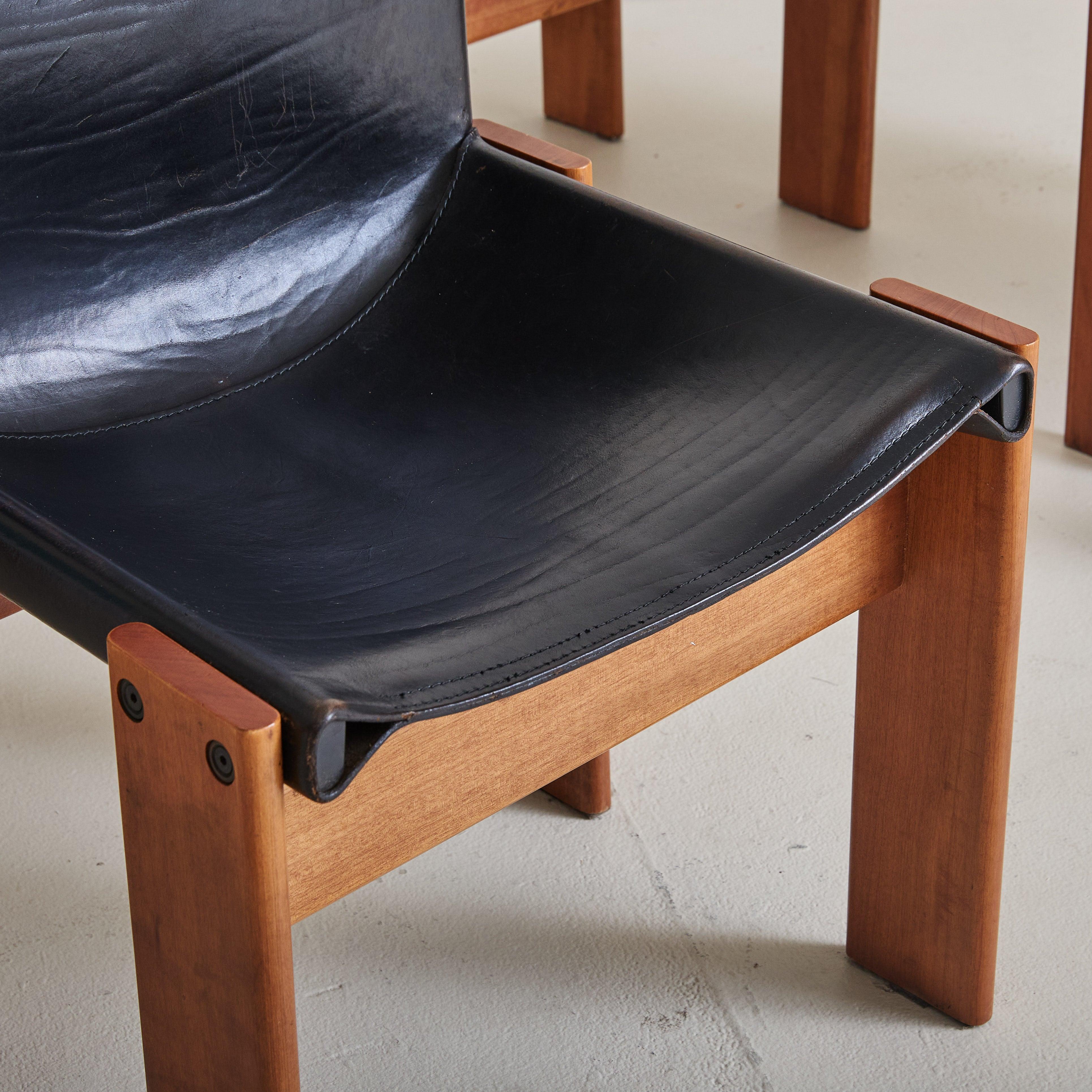 Late 20th Century Set of 4 Italian 'Monk' Chairs in Black Leather by Afra & Tobia Scarpa, 1974 For Sale