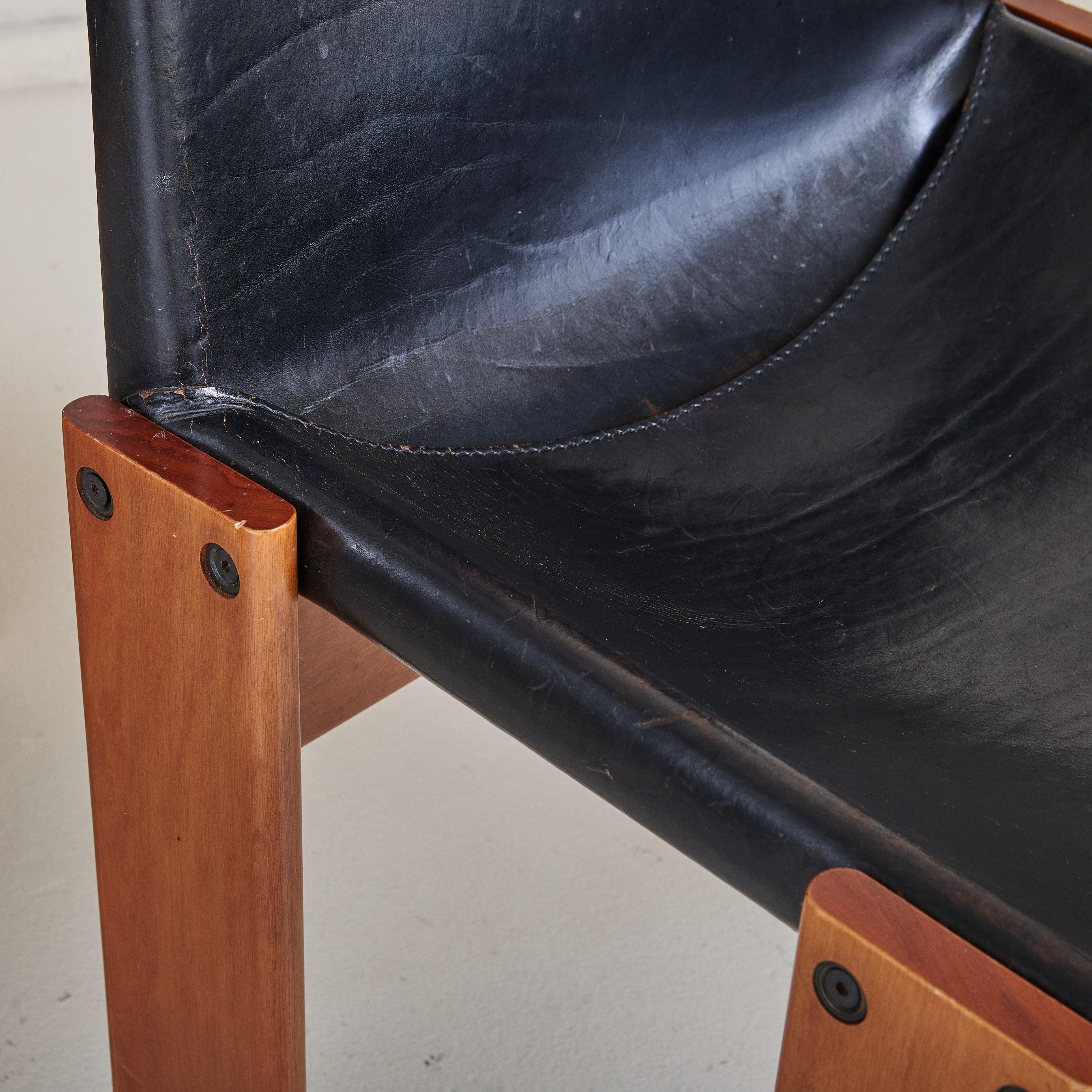 Set of 4 Italian 'Monk' Chairs in Black Leather by Afra & Tobia Scarpa, 1974 For Sale 1
