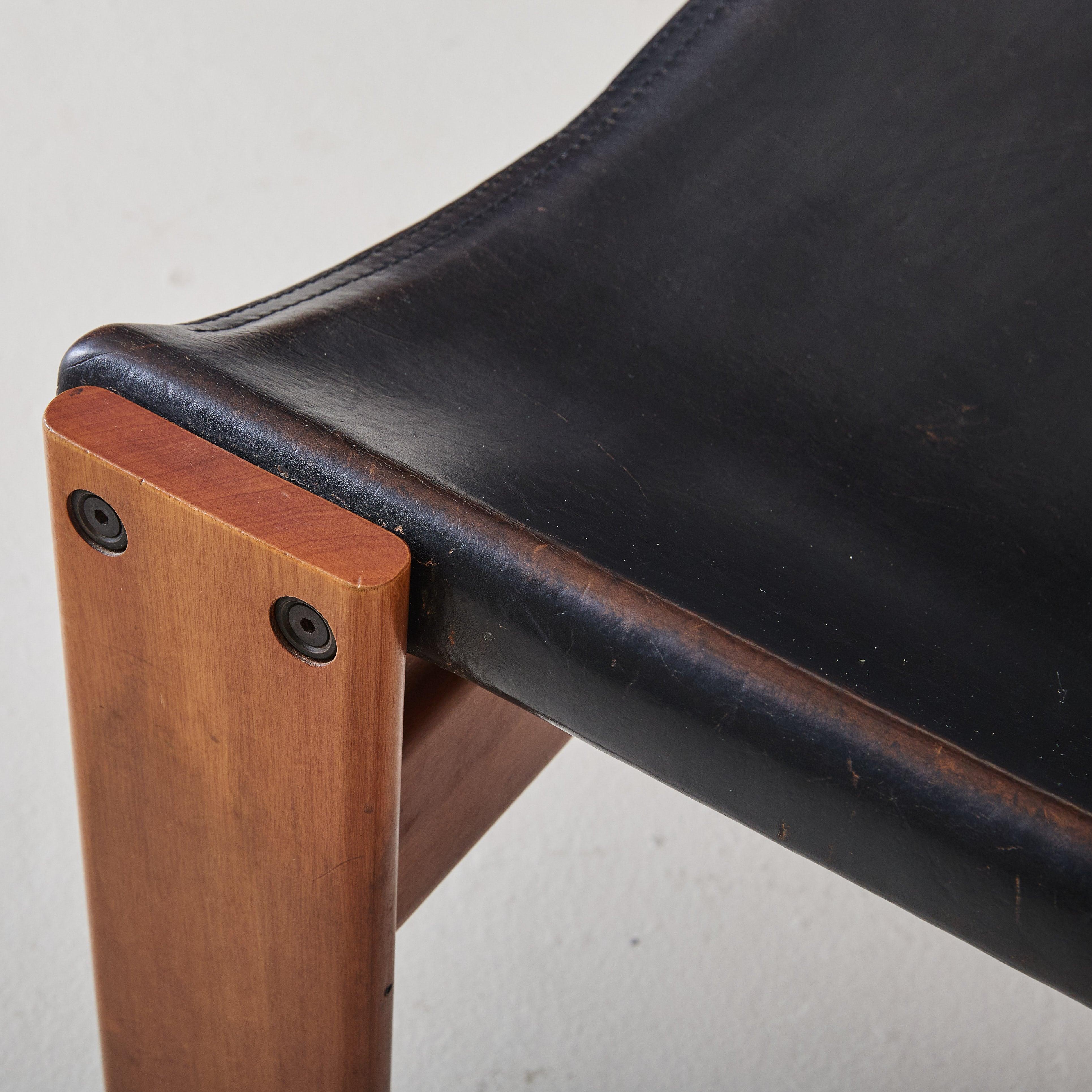 Set of 4 Italian 'Monk' Chairs in Black Leather by Afra & Tobia Scarpa, 1974 For Sale 4