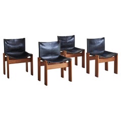 Set of 4 Italian 'Monk' Chairs in Black Leather by Afra & Tobia Scarpa, 1974