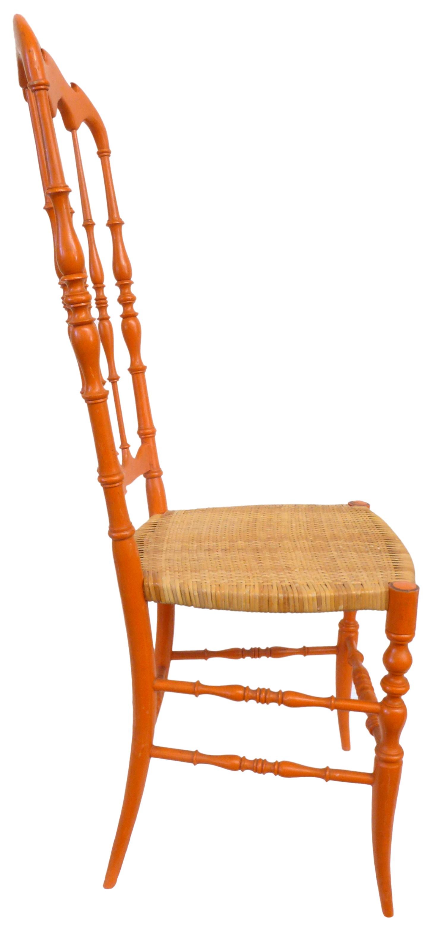 Set of 4 Italian Painted Wood & Woven Cane Chiavari Chairs In Good Condition For Sale In Los Angeles, CA