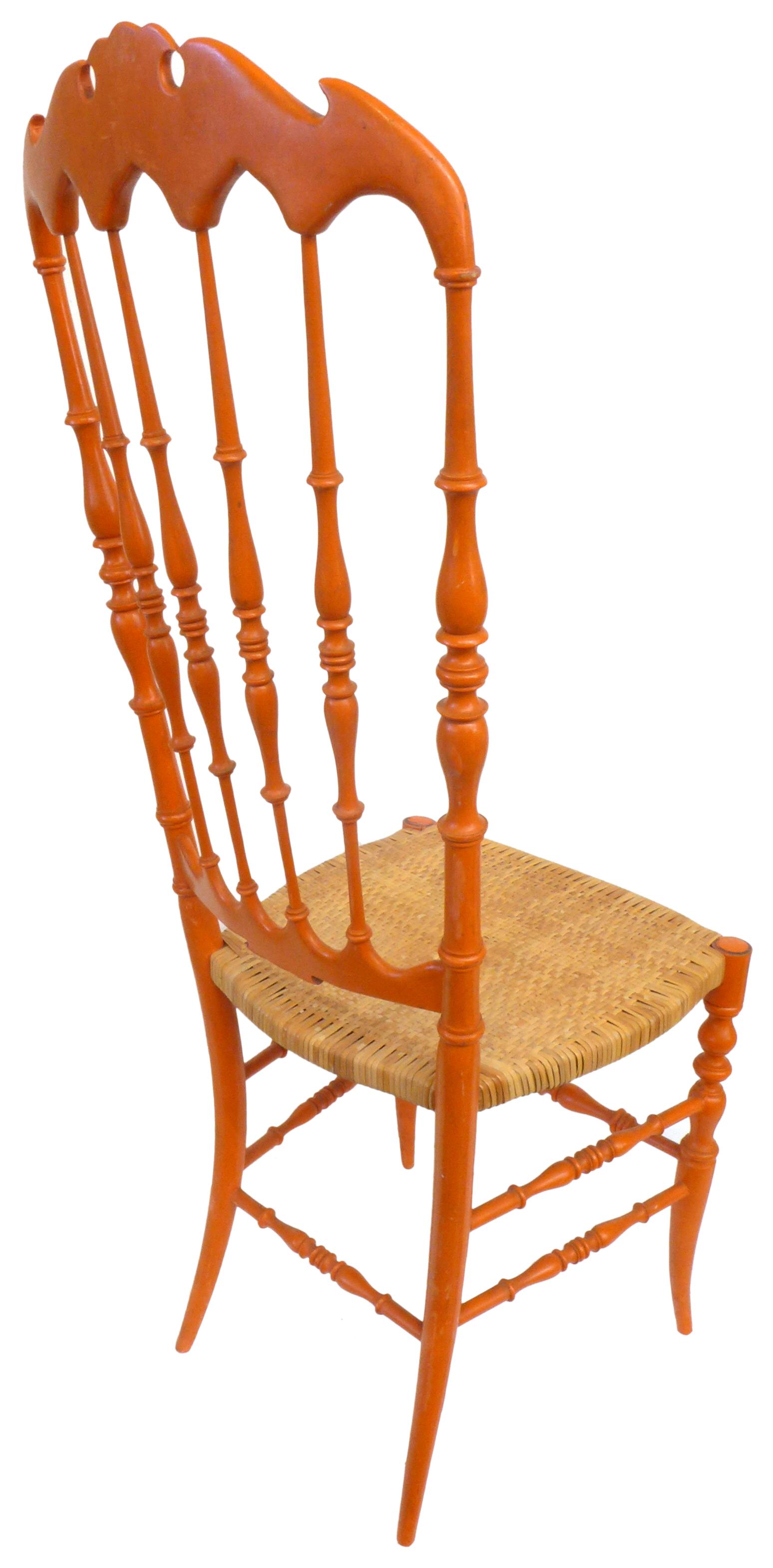 Mid-20th Century Set of 4 Italian Painted Wood & Woven Cane Chiavari Chairs For Sale