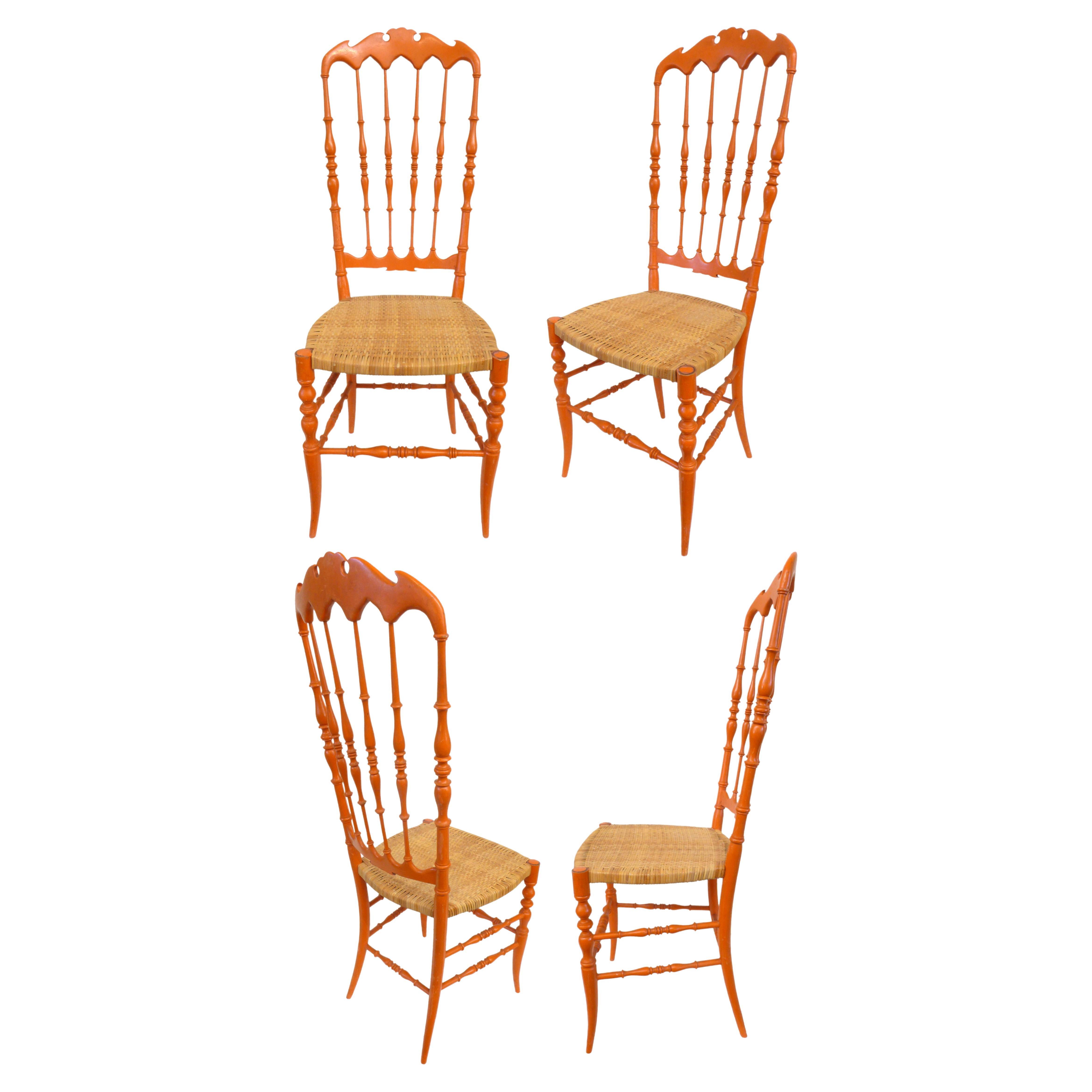 Set of 4 Italian Painted Wood & Woven Cane Chiavari Chairs For Sale