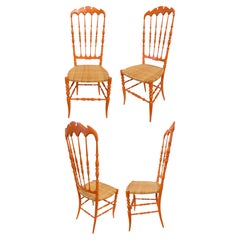 Set of 4 Italian Painted Wood & Woven Cane Chiavari Chairs