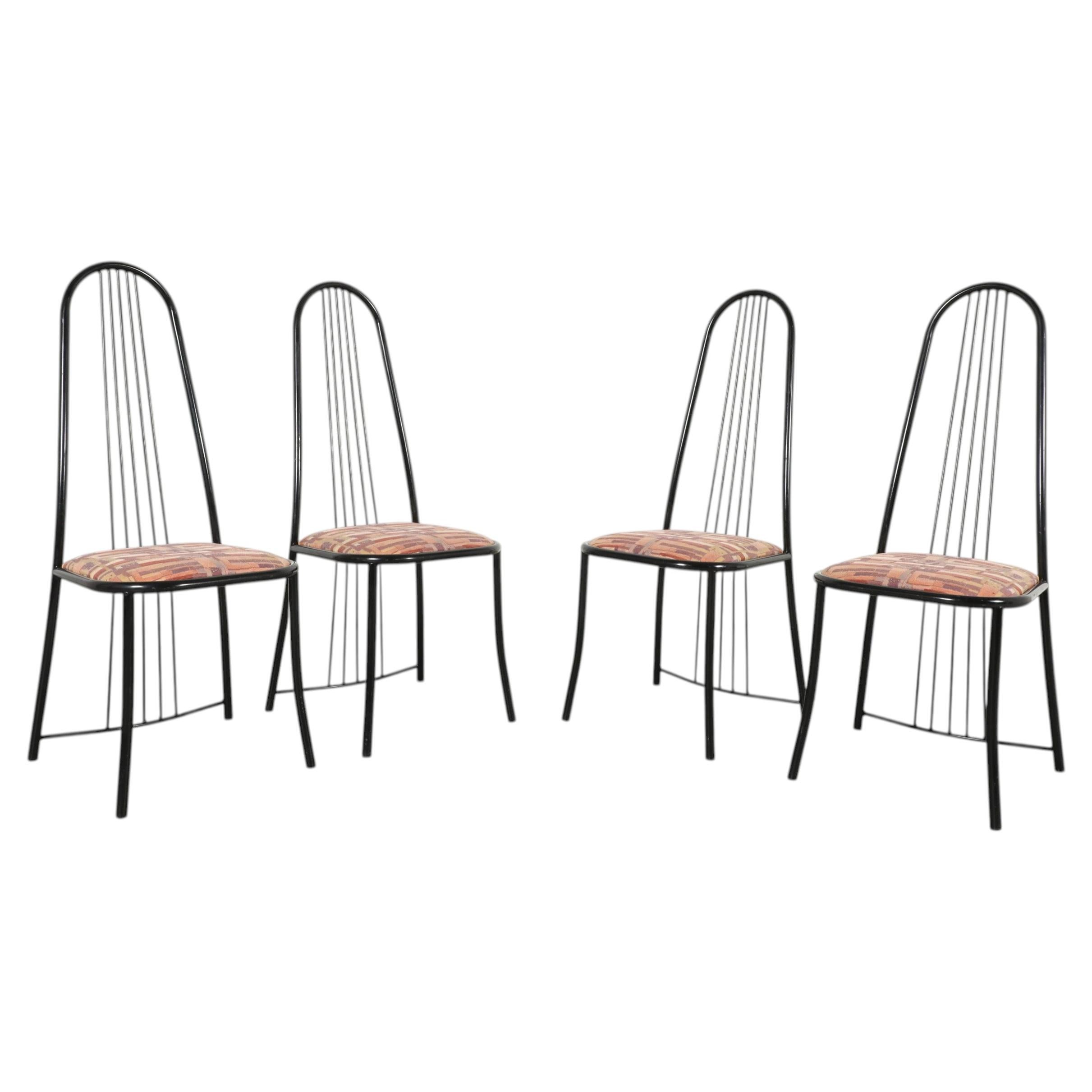 Set of 4 Italian Post-Modern Black Lacquered High Back Dining Chairs, 1970s–1980
