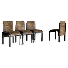 Retro Set of 4 Italian Sculptural Lacquered Bentwood Dining Chairs, Geometric Pattern