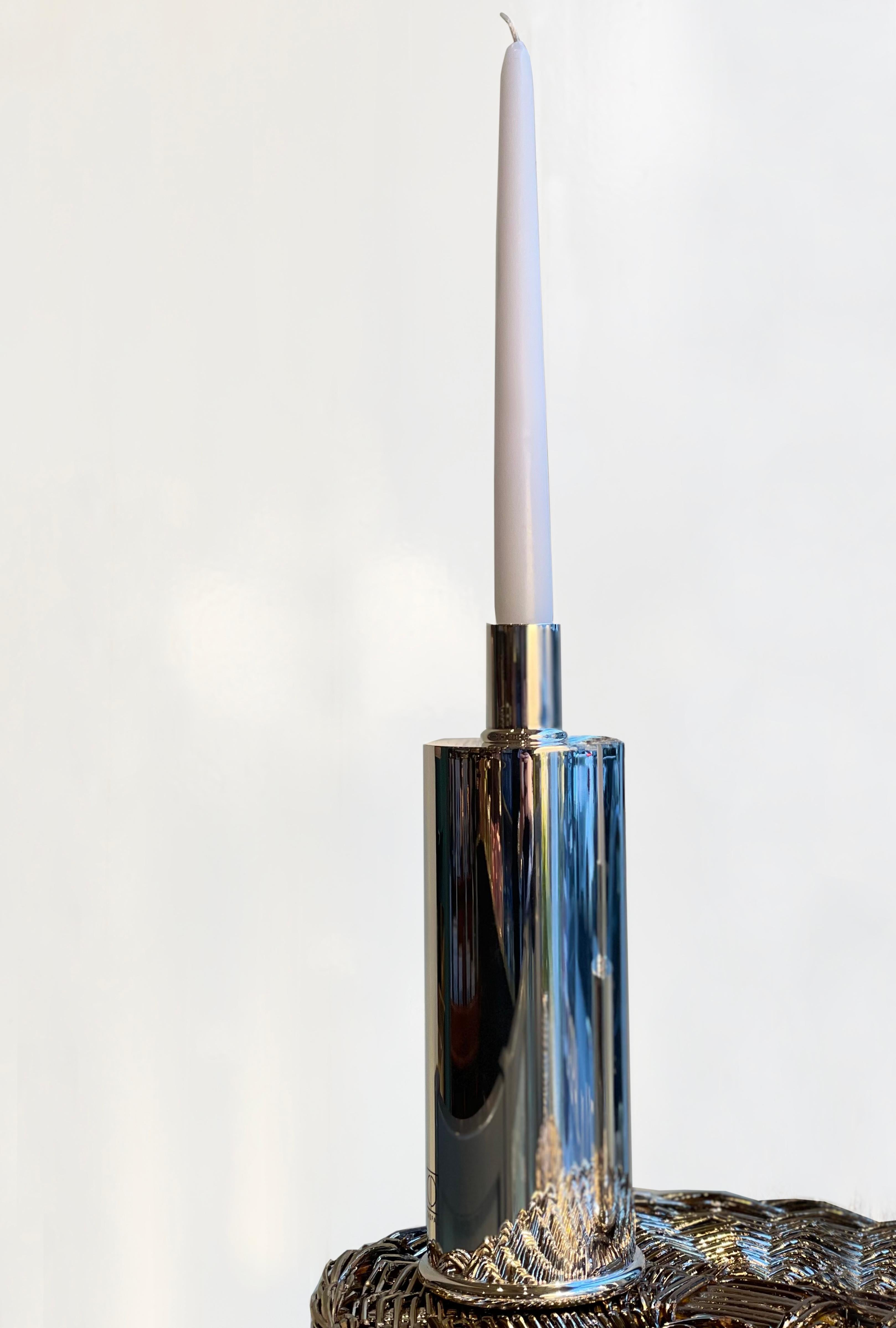 Set di 4 portacandele italiani placcati in argento, design artigianale, in stock In condizioni Nuovo in vendita a Milano, Lombardia