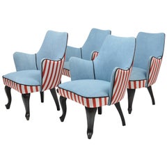 Set of 4 Italian Small Side Chairs Made of Ebonized Wood, circa 1940