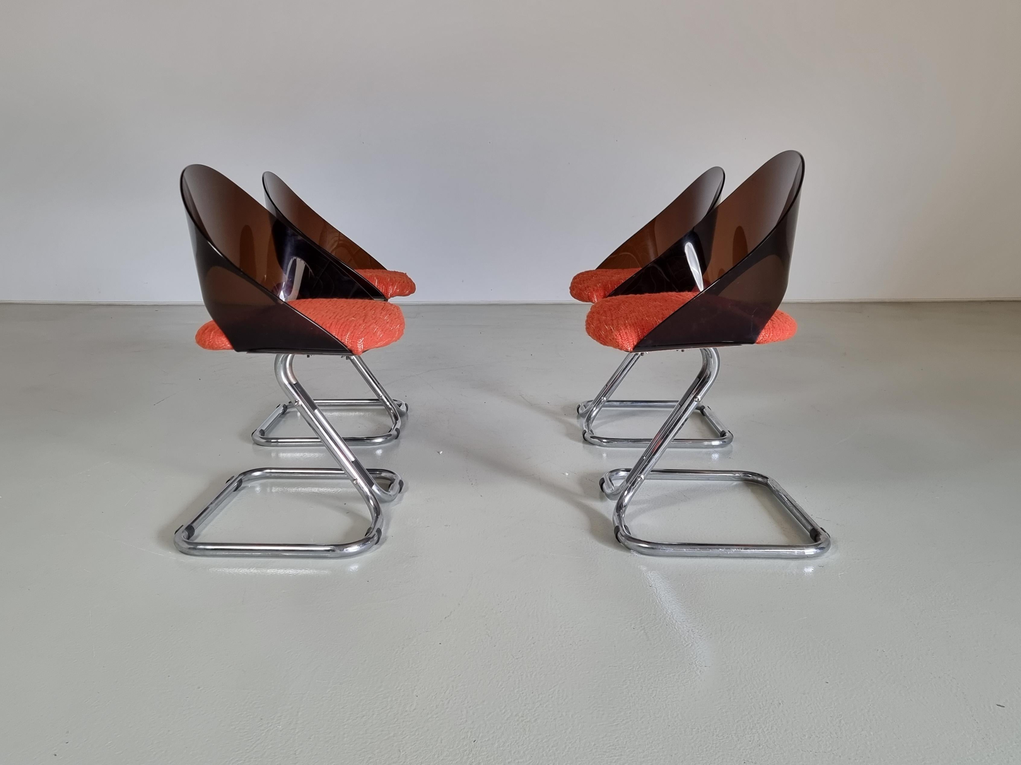 Set of 4 Italian Spage Age Plexiglass Dining Chairs, 1970s For Sale 2