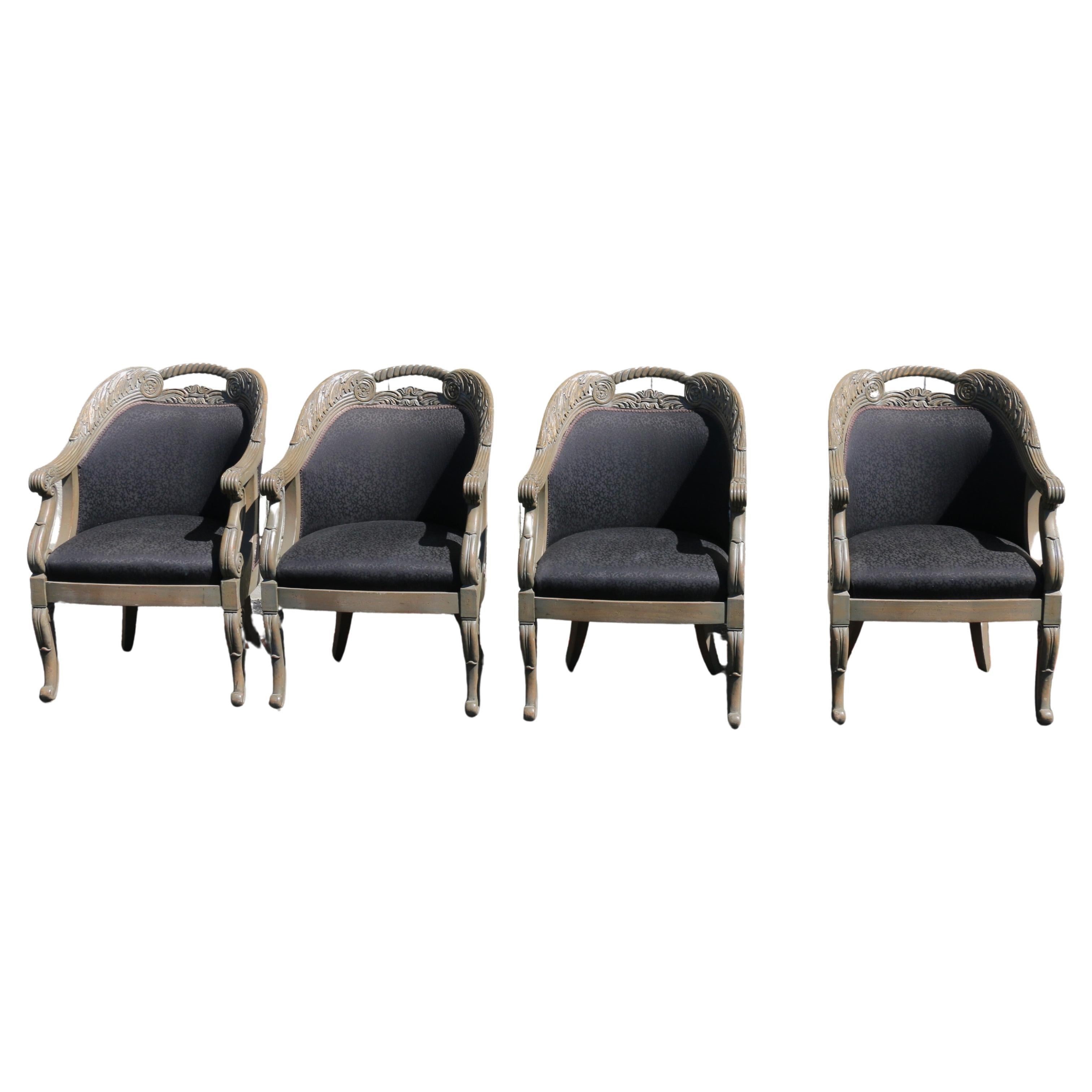 Ensemble de 4 fauteuils en bois sculpté de style italien, années 1990 en vente