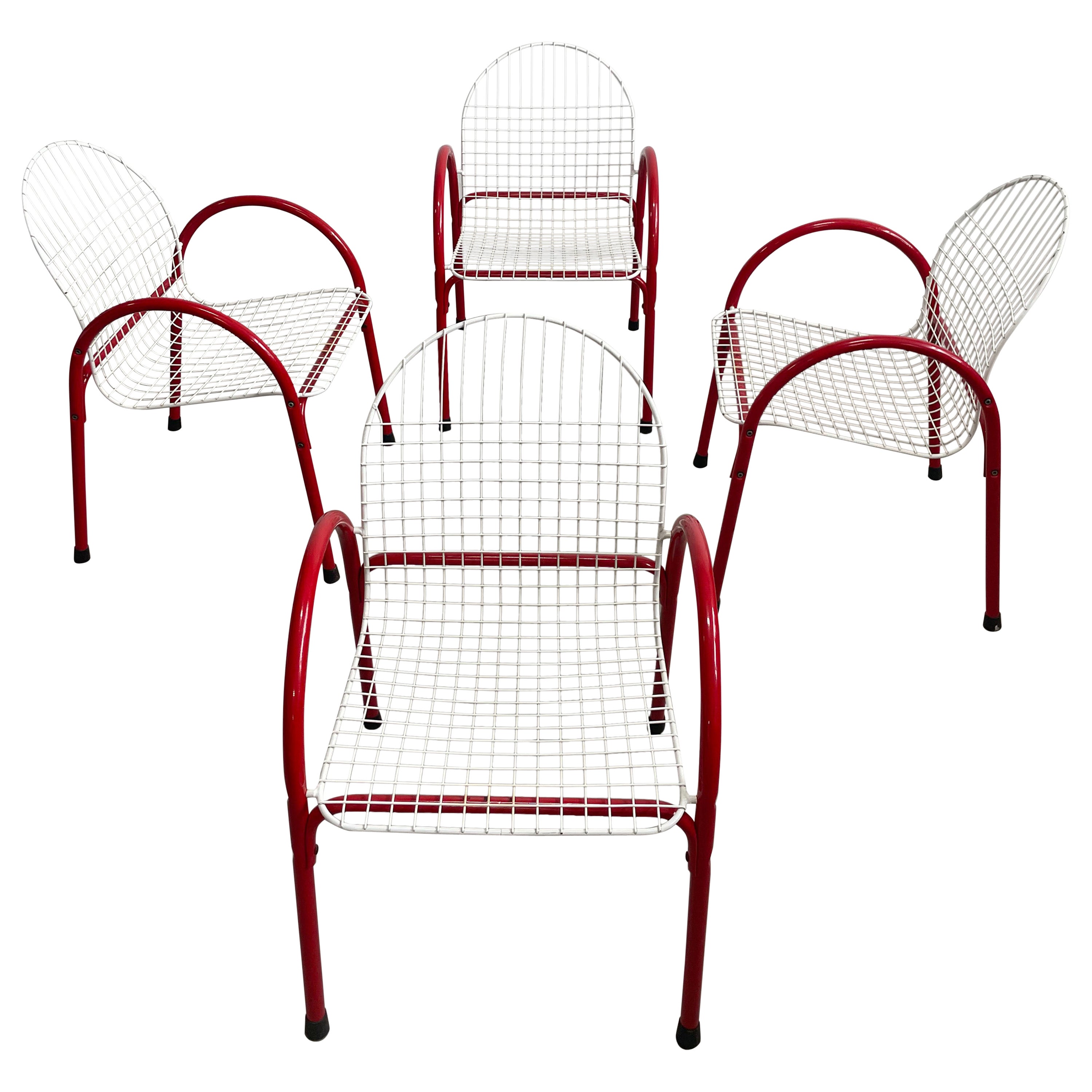 Set of 4 Italian Style Mid-century Modern Metal Wire Mesh Chairs