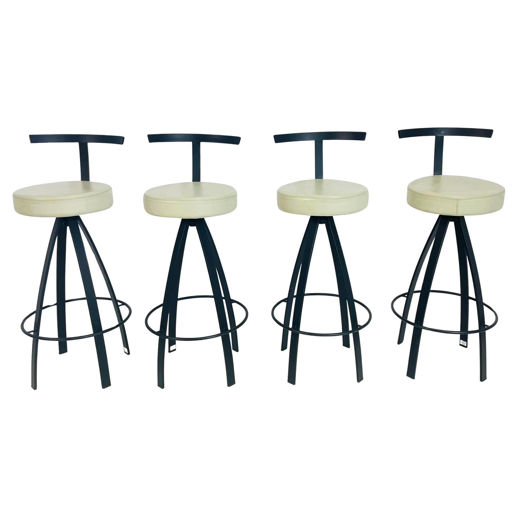 Set of 4 Italian Swivel Barstools by NAOS with Leather Seats, Made in Italy