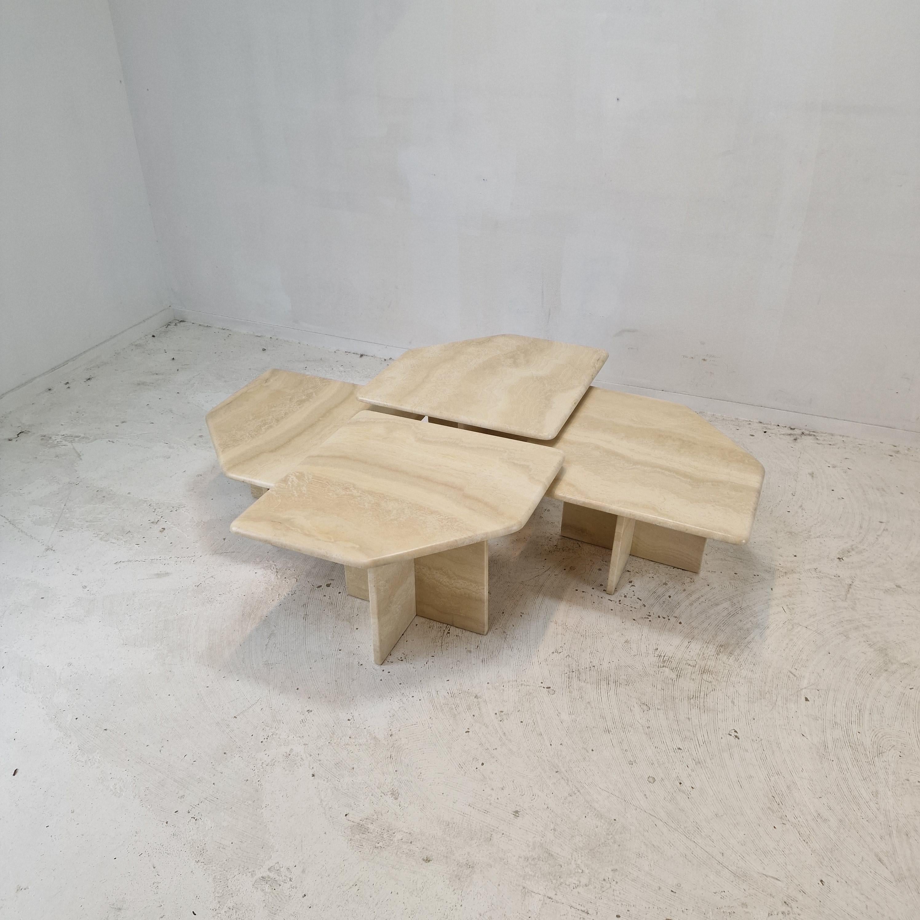 Mid-Century Modern Set of 4 Italian Travertine Coffee or Side Tables, 1990s For Sale