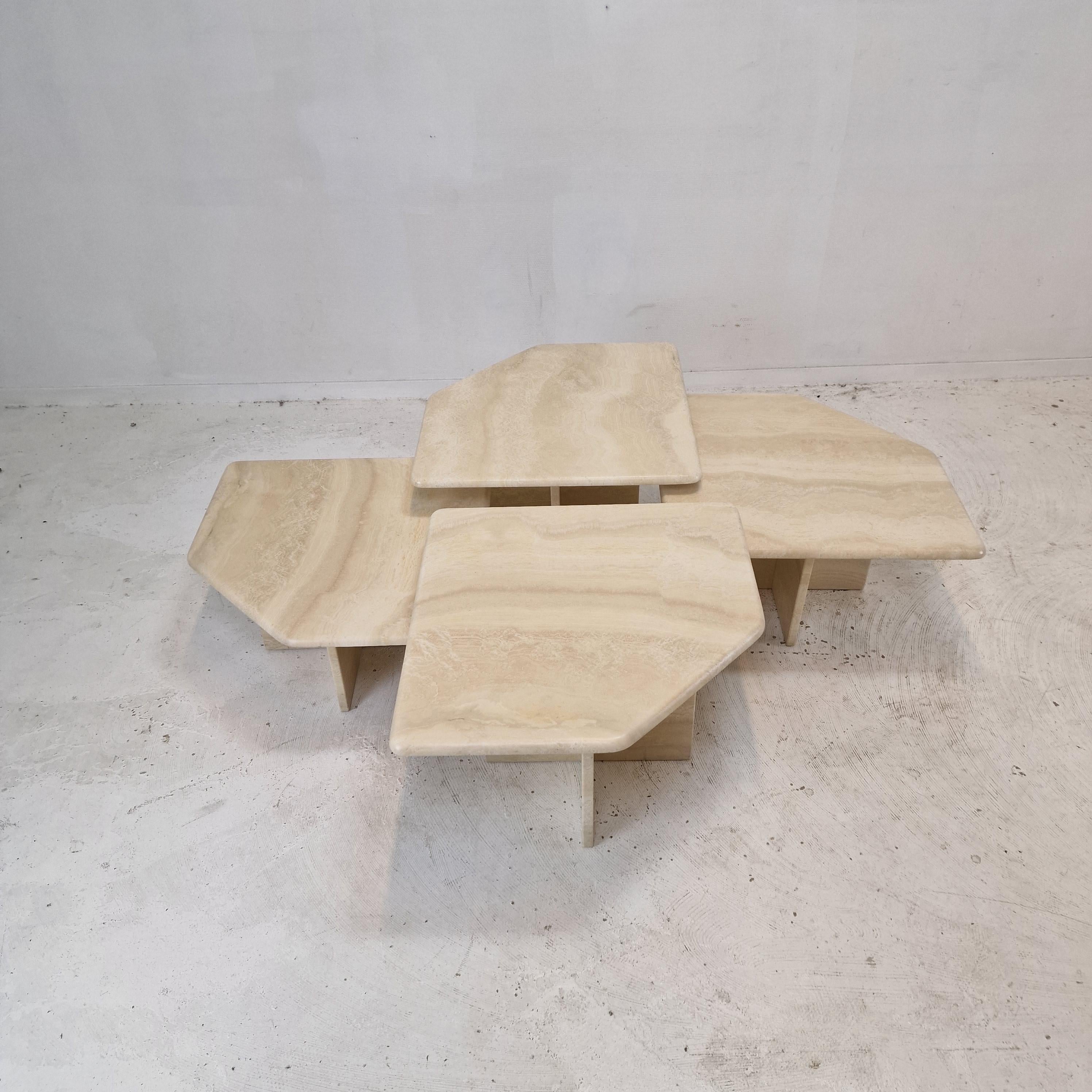 Hand-Crafted Set of 4 Italian Travertine Coffee or Side Tables, 1990s For Sale